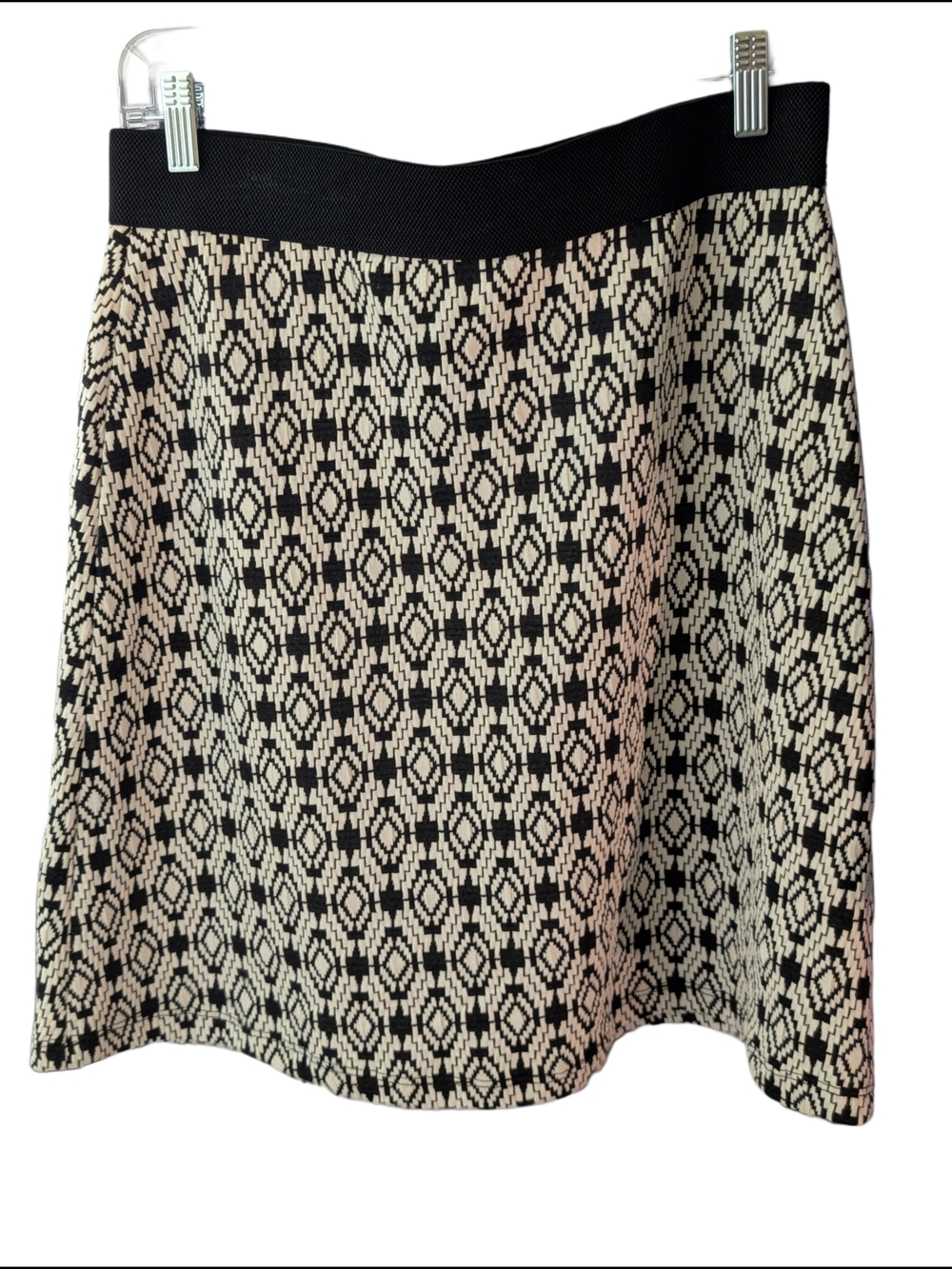 Black & White Geometric Pattern Textured A-Line Skirt